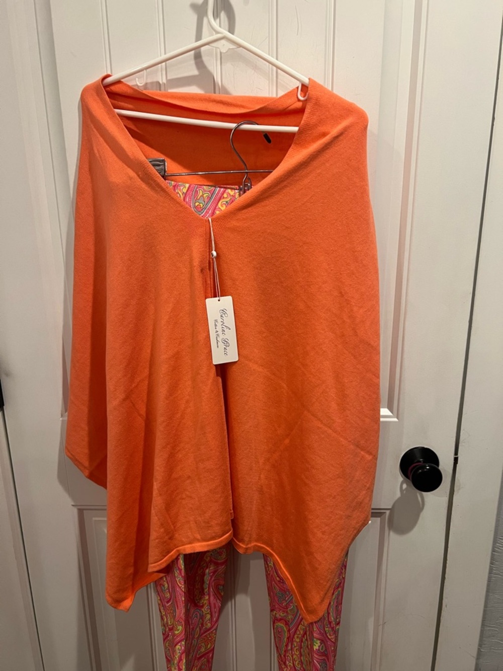 Cashmere Blend Orange Poncho By Caroline Grace